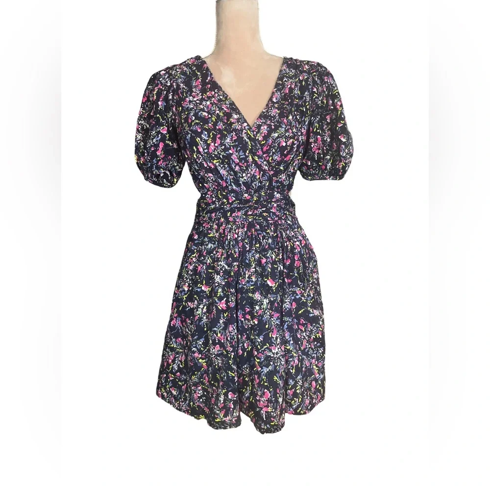 French Connection Navy Blue Floral Cotton Eyelet Lace Mini Dress with Cutouts - Picture 6 of 16